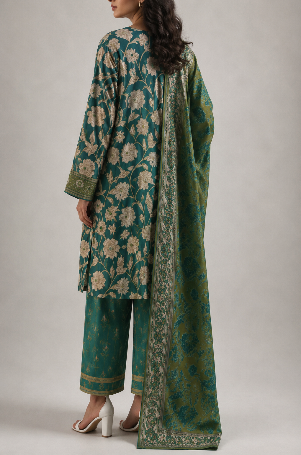 Saya 3 Piece Printed Lawn Suit for Women Unstitched Suit/|Shirt, Dupatta & Dyed Cambric Trouser