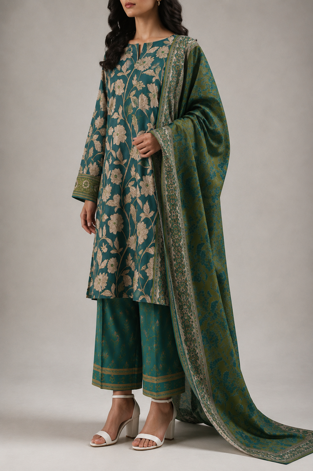 Saya 3 Piece Printed Lawn Suit for Women Unstitched Suit/|Shirt, Dupatta & Dyed Cambric Trouser