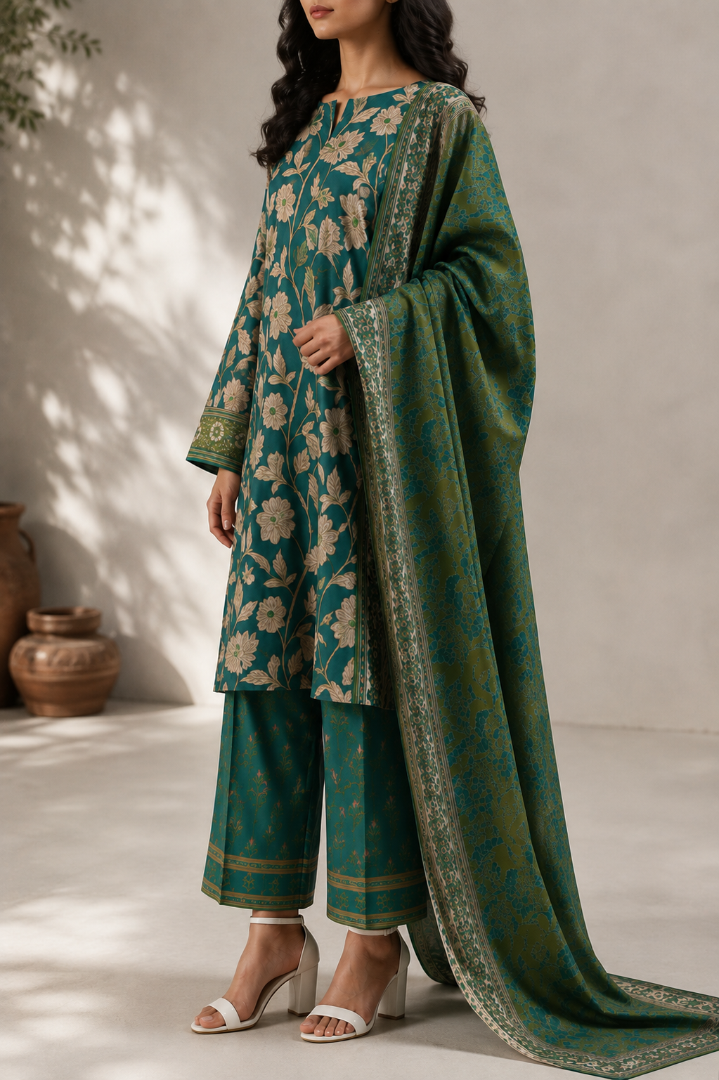 Saya 3 Piece Printed Lawn Suit for Women Unstitched Suit/|Shirt, Dupatta & Dyed Cambric Trouser