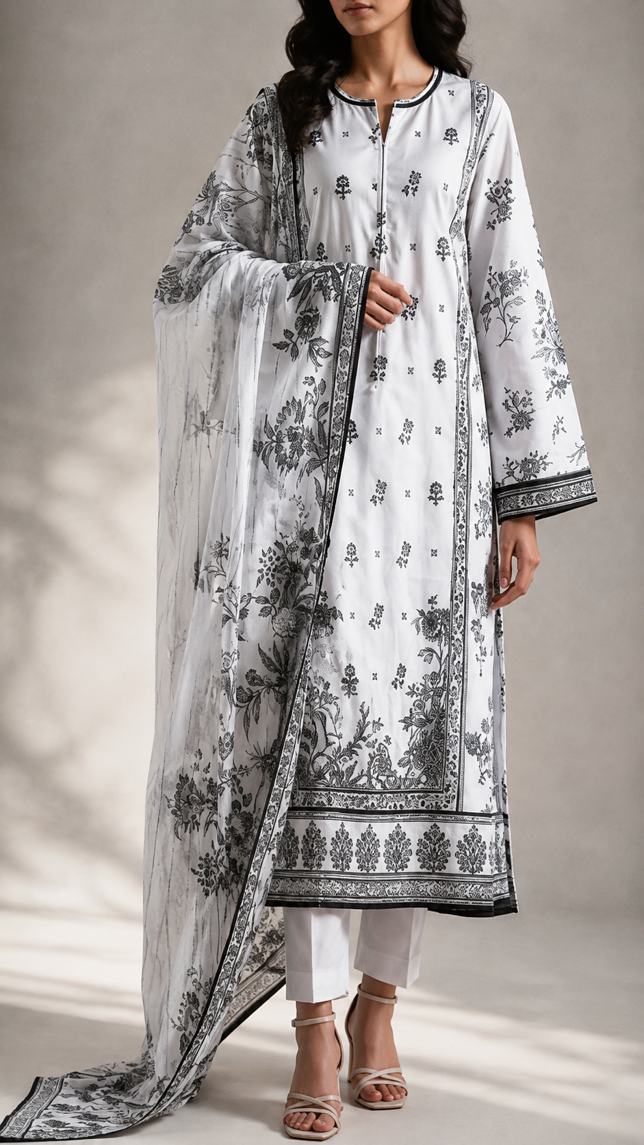 Saya 3 Piece Printed Lawn Suit for Women Unstitched Suit/|Shirt, Dupatta & Dyed Cambric Trouser