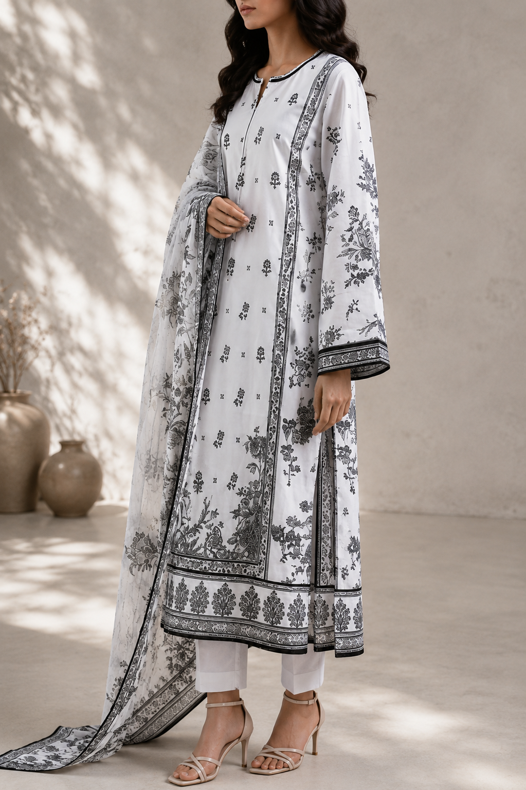 Saya 3 Piece Printed Lawn Suit for Women Unstitched Suit/|Shirt, Dupatta & Dyed Cambric Trouser