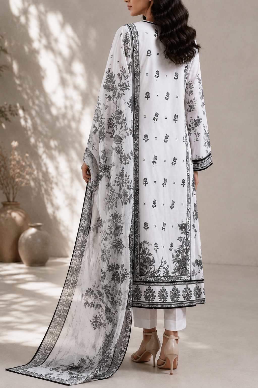 Saya 3 Piece Printed Lawn Suit for Women Unstitched Suit/|Shirt, Dupatta & Dyed Cambric Trouser