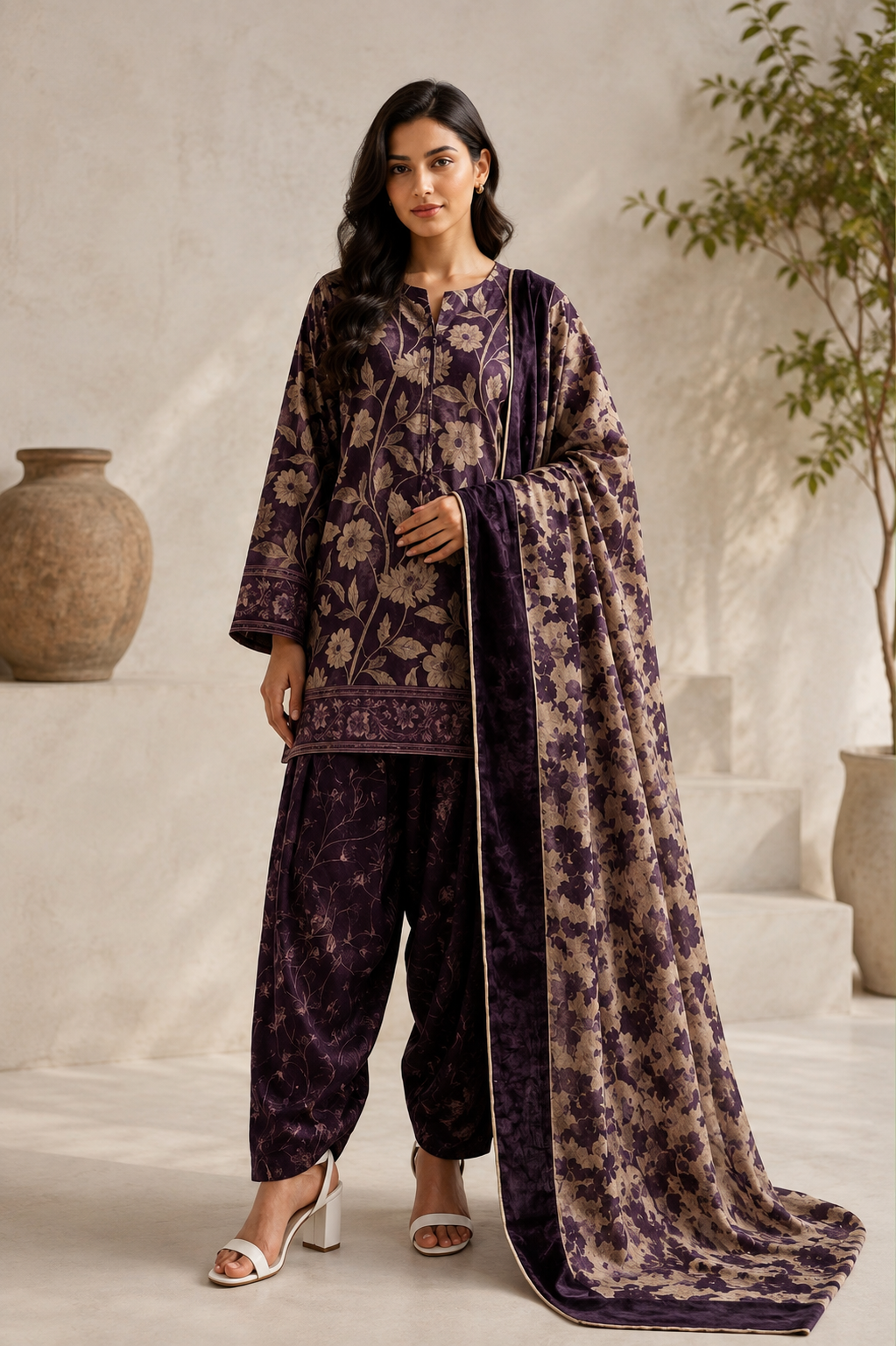 Saya 3 Piece Printed Lawn Suit for Women Unstitched Suit/|Shirt, Dupatta & Dyed Cambric Trouser