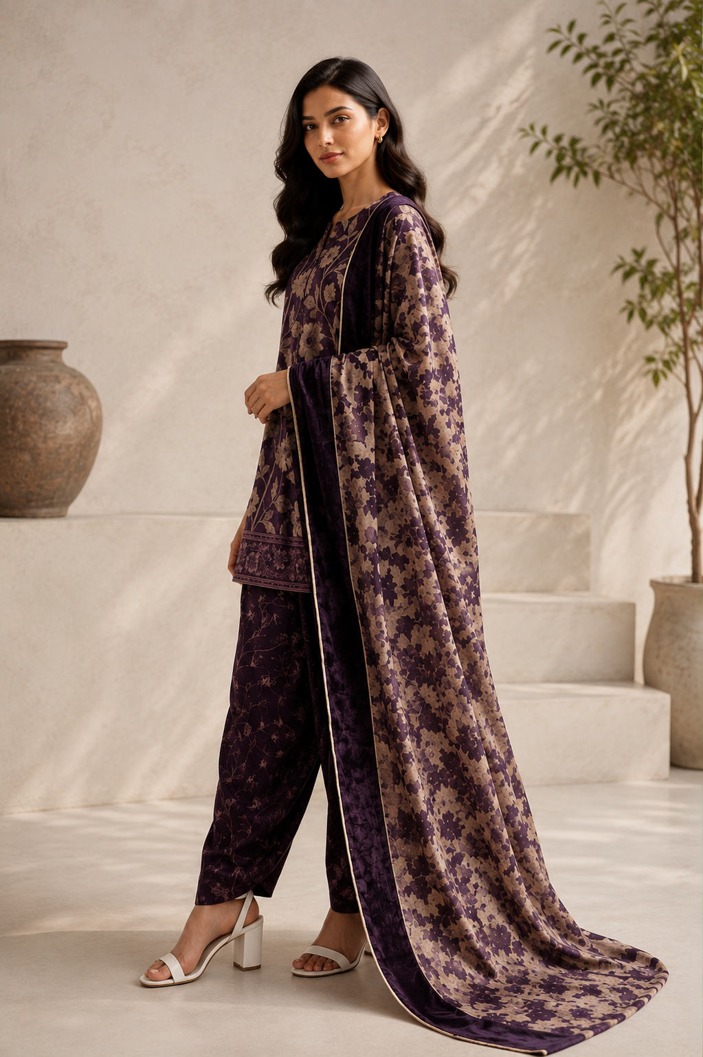 Saya 3 Piece Printed Lawn Suit for Women Unstitched Suit/|Shirt, Dupatta & Dyed Cambric Trouser