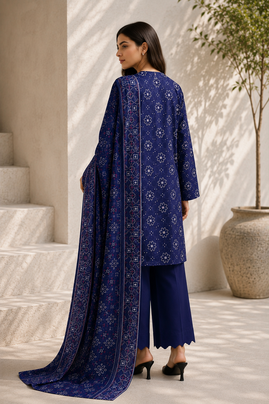 Saya 3 Piece Printed Lawn Suit for Women Unstitched Suit/|Shirt, Dupatta & Dyed Cambric Trouser