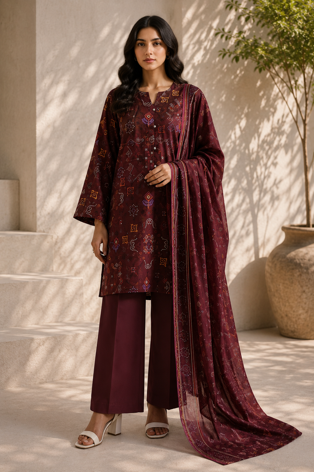 Saya 3 Piece Printed Lawn Suit for Women Unstitched Suit/|Shirt, Dupatta & Dyed Cambric Trouser