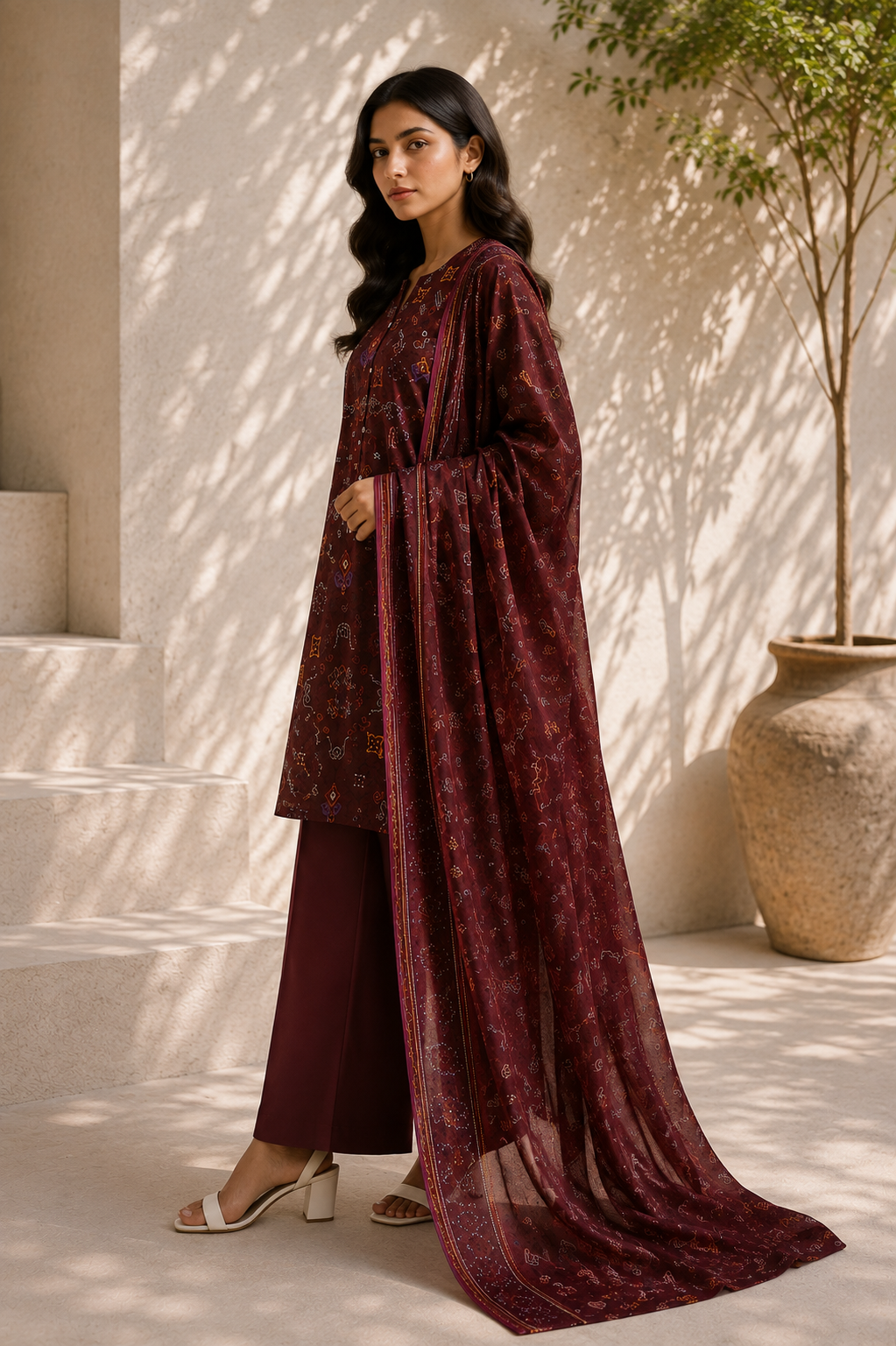 Saya 3 Piece Printed Lawn Suit for Women Unstitched Suit/|Shirt, Dupatta & Dyed Cambric Trouser