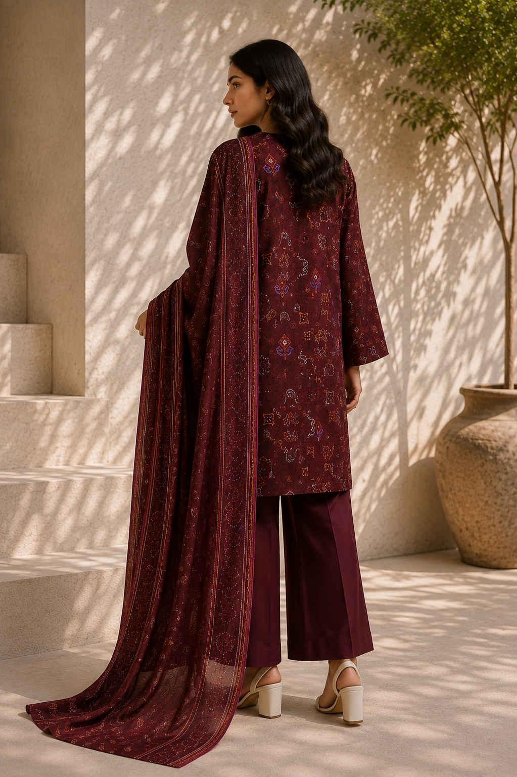 Saya 3 Piece Printed Lawn Suit for Women Unstitched Suit/|Shirt, Dupatta & Dyed Cambric Trouser