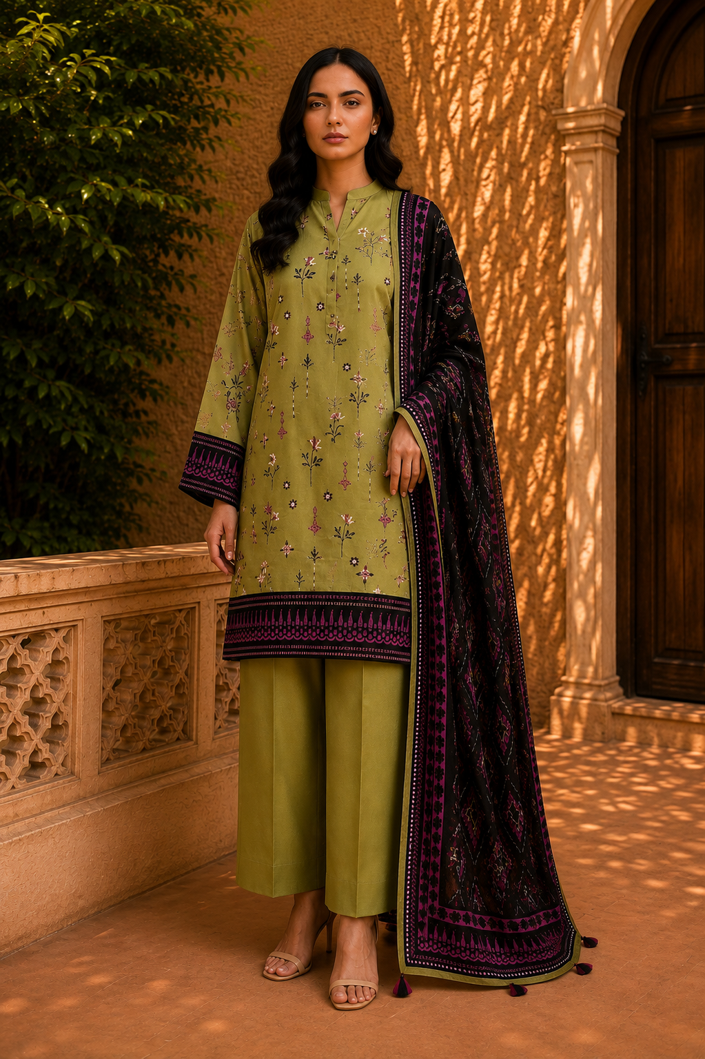Sapphire Intermix 3-Piece Digital Printed Lawn Suit – Unstitched Shirt, Dupatta & Dyed Trouser