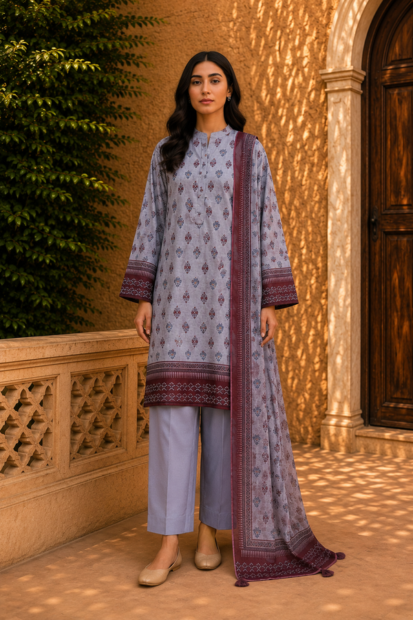Sapphire Intermix 3-Piece Digital Printed Lawn Suit – Unstitched Shirt, Dupatta & Dyed Trouser