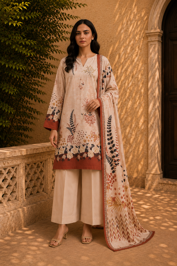 Sapphire Intermix 3-Piece Digital Printed Lawn Suit – Unstitched Shirt, Dupatta & Dyed Trouser
