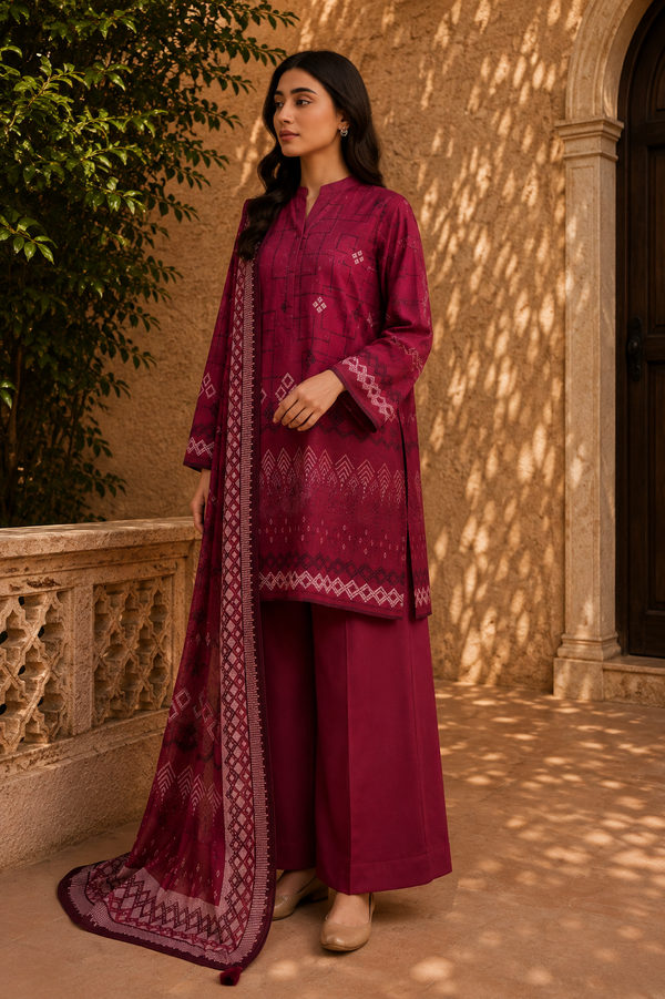Sapphire Intermix 3-Piece Digital Printed Lawn Suit – Unstitched Shirt, Dupatta & Dyed Trouser