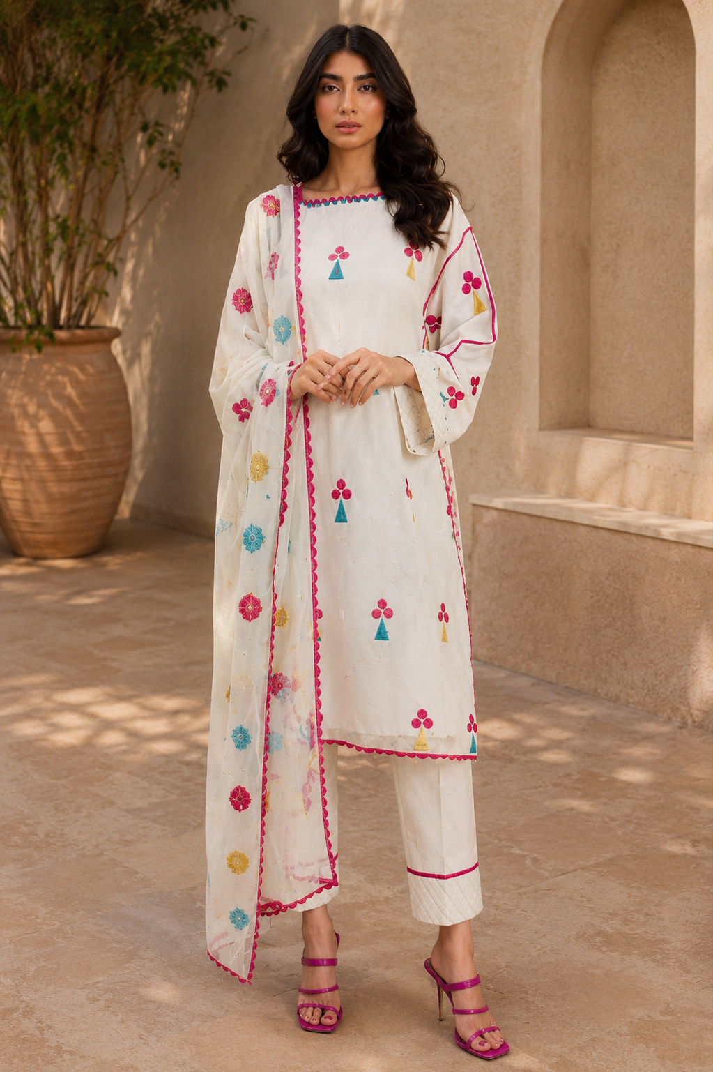 Alkaram 3-Piece Embroidered Khaddar Suit – Unstitched Winter Suit | with Printed Shawl |Flat 56% Off
